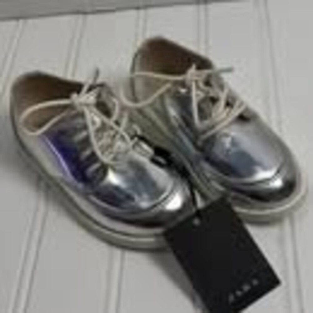 Zara Silver Metallic Lace-Up Shoes